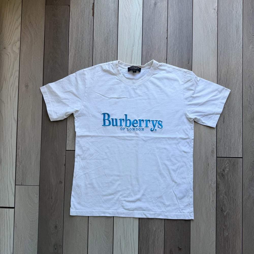 Burberry White Tee with Blue Logo